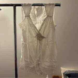 Maternity Japanese Weekend Cream Sleeveless Linen Blouse